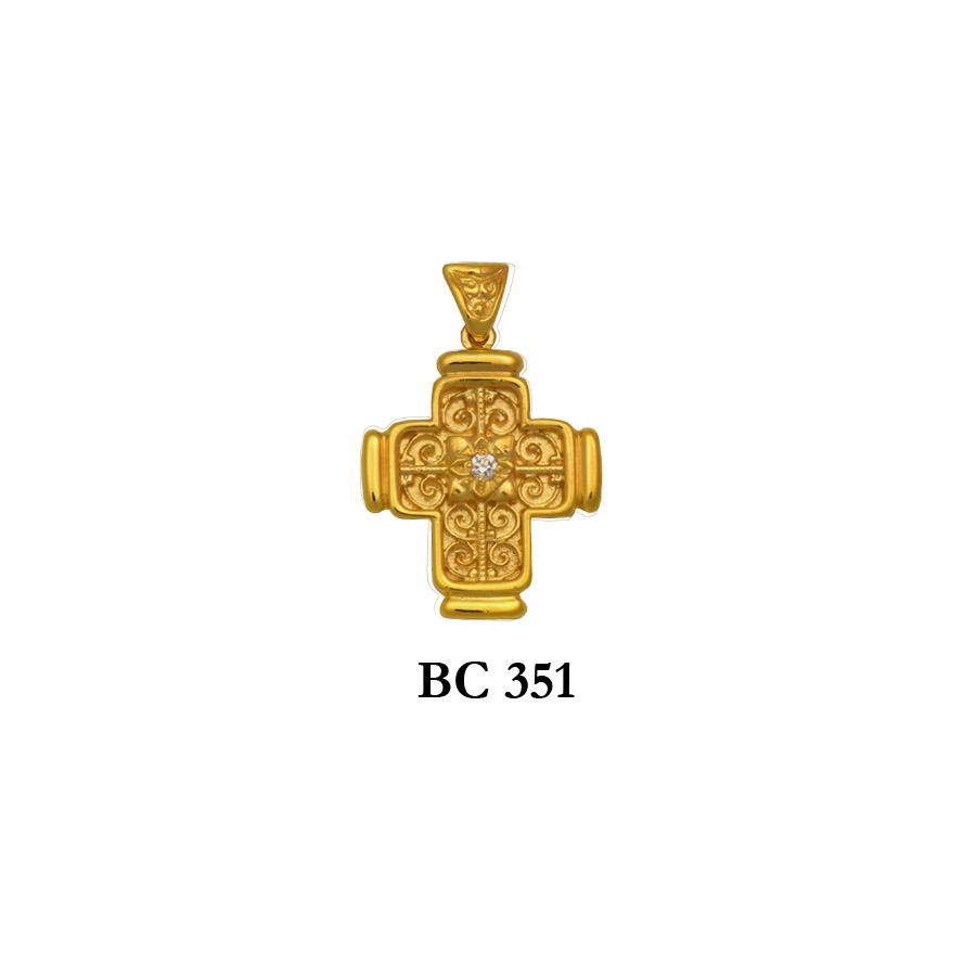 14K Solid modern byzantine style embellished diamond gold cross pendant