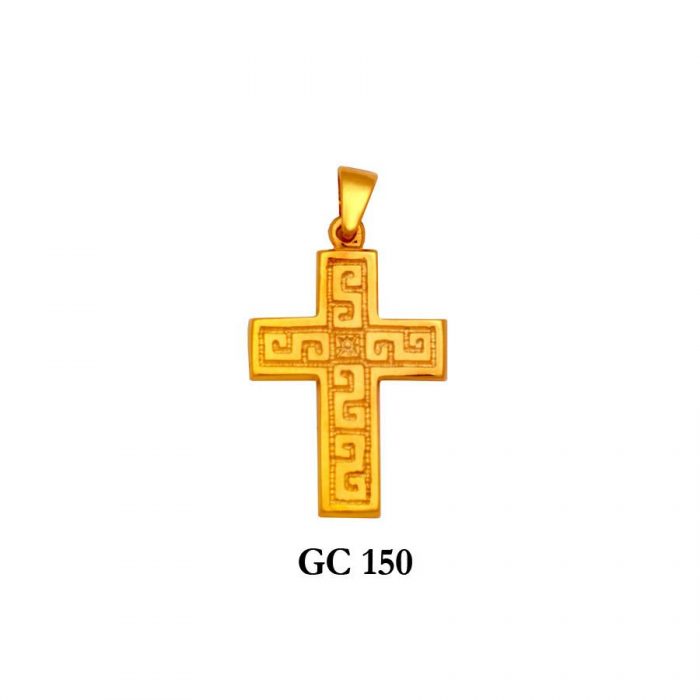 14K Solid gold greek key design glossy cross pendant | Gold crosses, baptismal crosses, diamond 